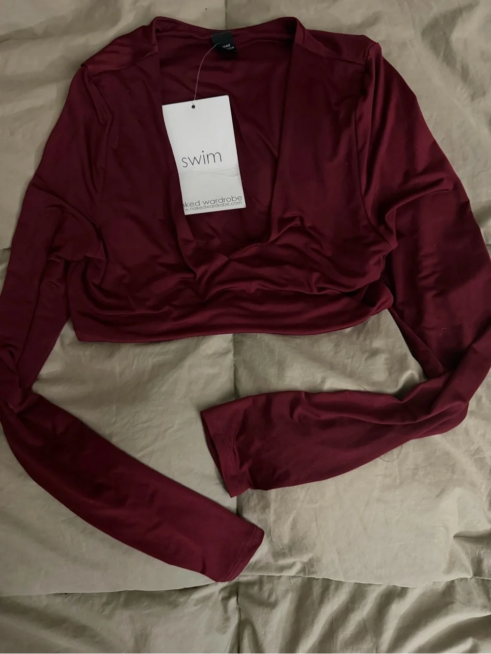 Swim Naked wardrobe Burgundy Long Sleeve Crop Bikini Set - Picture 2 of 4